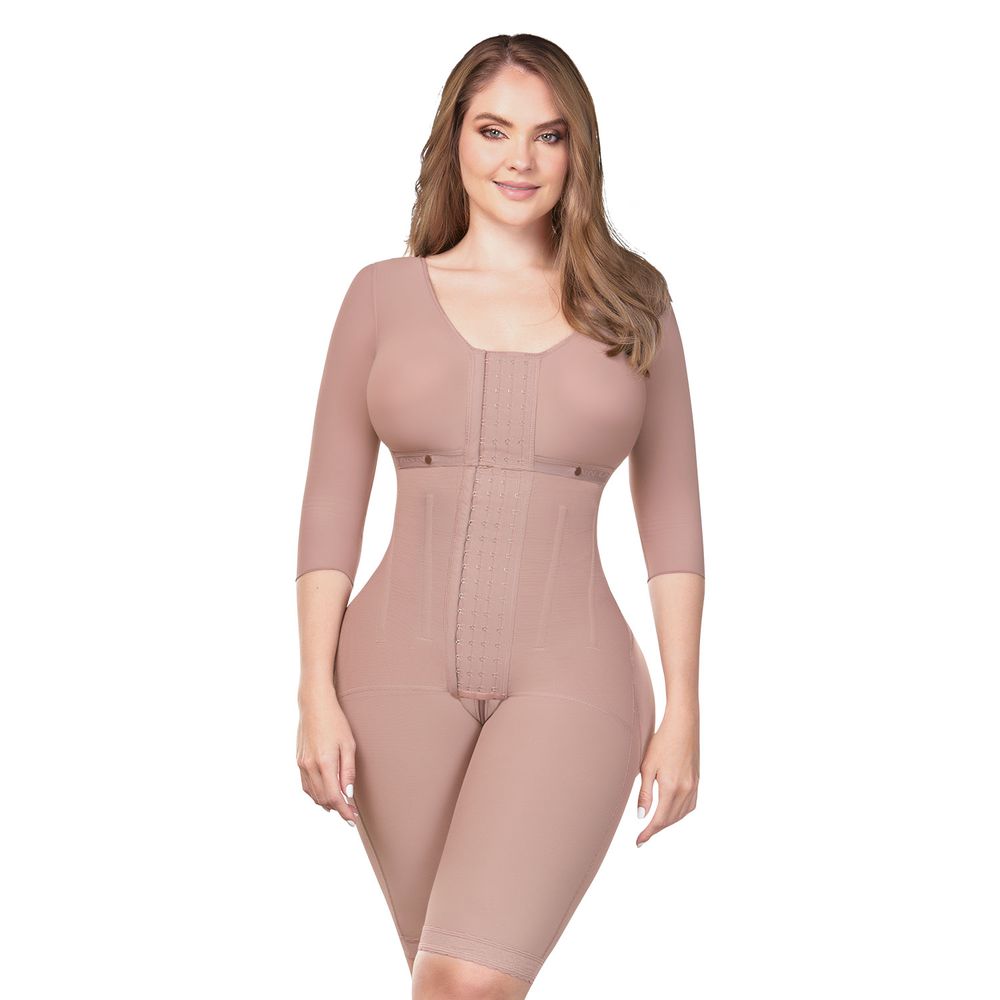 Faja Colombiana Full Body a la Rodilla Postoperatorio Mangas Reloj de Arena Mujer