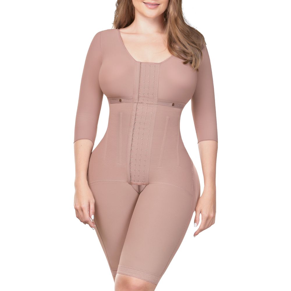 Faja Colombiana Full Body a la Rodilla Postoperatorio Mangas Reloj de Arena Mujer